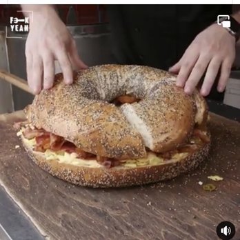 O'Bagel - This super bagel , the size of a tire, is called The Ridge Diablo. - Breakfast & Brunch Near Me - Hoboken, New Jersey