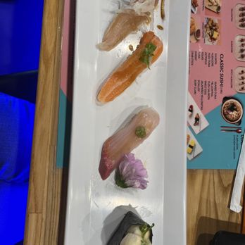 Aikan Sushi - Sushi off the happy hour menu - albacore, salmon, yellowtail, scallop. Fishy :( - Izakaya Near Me - Northridge, California Aikan Sushi - Sushi off the happy hour menu - albacore, salmon, yellowtail, scallop. Fishy :( - Izakaya Near Me - Northridge, California