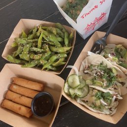 KBBQ tacos, lumpia, best edamame we had in years and yummy fried rice ! KBBQ tacos, lumpia, best edamame we had in years and yummy fried rice !