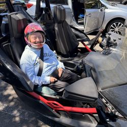 SD Slingshot Rentals - Grandma getting ready for her first slingshot ride. "Where's the door"?