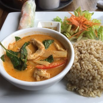 myThai Downtown Restaurant - Red curry with brown rice and a veggie wrap. - Thai Near Me - Anchorage, Alaska
