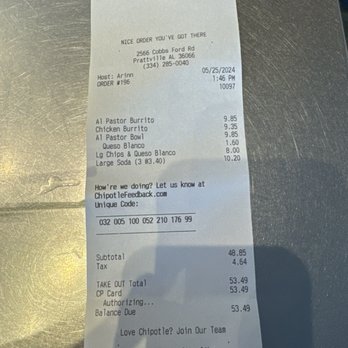 Chipotle Mexican Grill - Mexican Near Me - Prattville, Alabama