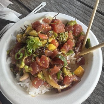 Hanalei Poke - Looks like more ONO than it was, diced watermelon made it seem like there was more. Left hungry. - Food Trucks Near Me - Hanalei, Hawaii