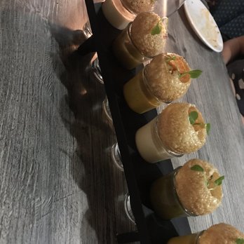 Cali Chilli - Excellent appetizer with different sauces to pour into the cups! Yummmmm! - Indian Near Me - Long Beach, California