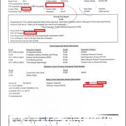 Smog Check Vehicle Inspection Report (VIR)