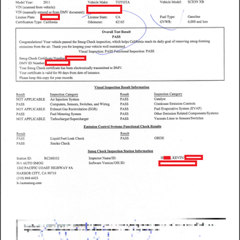 H-1 Auto Smog - Smog Check Vehicle Inspection Report (VIR) - Smog Check Stations Near Me - Harbor City, California