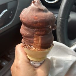 Chocolate soft serve dipped in chocolate