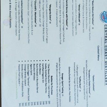 Central Coast Distillery - Menu 02/05/22 - Distilleries Near Me - Atascadero, California