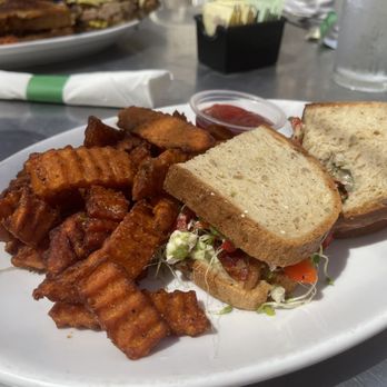 Perfect Pear Bistro - Harvest Sandwich on gluten free bread added bacon - New American Near Me - Tempe, Arizona