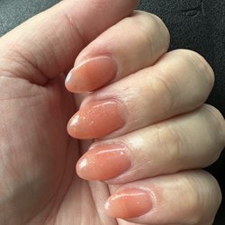 Galaxy Nail Spa - Sheer glittery gel polish on almond shape acrylic.