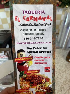 Menu photo 5 Taqueria El Carnaval Placerville, CA Menu photo 5 Taqueria El Carnaval Placerville, CA