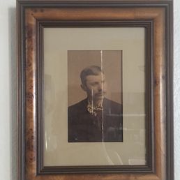 Framed family photos.