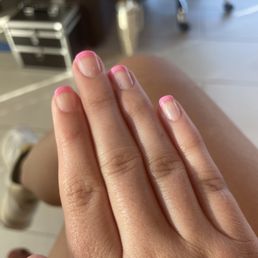Pink French tip gel nails Pink French tip gel nails