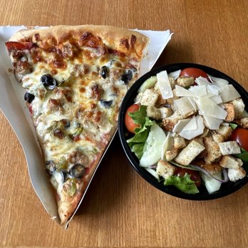 Rosati's Pizza - Classic Combo Pizza by the Slice (10"L x 7.5"W) and Side Salad - Delish! - Pizza Near Me - Overland Park, Kansas Rosati's Pizza - Classic Combo Pizza by the Slice (10"L x 7.5"W) and Side Salad - Delish! - Pizza Near Me - Overland Park, Kansas