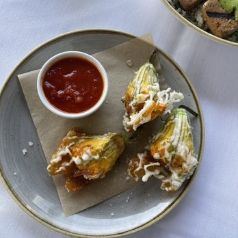 Crossroads Kitchen - Stuffed Zucchini Blossoms (Gluten Free) - Vegan Near Me - Los Angeles, California Crossroads Kitchen - Stuffed Zucchini Blossoms (Gluten Free) - Vegan Near Me - Los Angeles, California