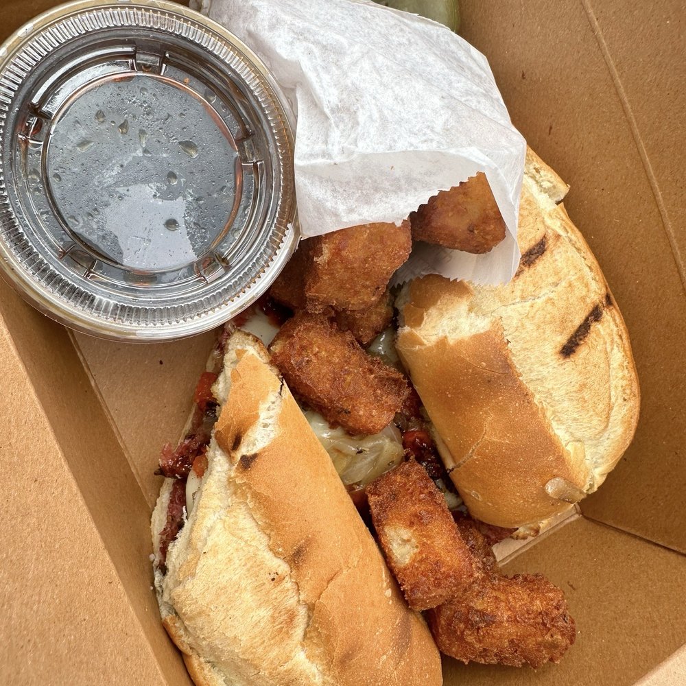 Two Scotts Barbecue - Canadian French dip with tater tots - Barbeque Near Me - Grand Rapids, Michigan Two Scotts Barbecue - Canadian French dip with tater tots - Barbeque Near Me - Grand Rapids, Michigan