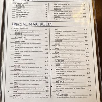 Minato Sushi Bar - Back of the Sushi Al Carte Menu - Japanese Near Me - Baltimore, Maryland