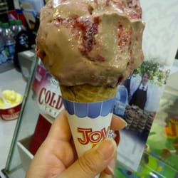 Cold Stone Creamery - Kid's size Chocolate ice cream with strawberries mixed in.