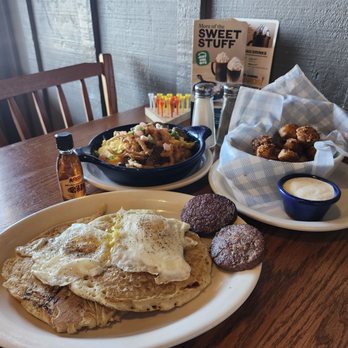 Cracker Barrel Old Country Store - The Signature Pancake Platter & Steak Hashbrown Casserole w a side of Tots! - Southern Near Me - Elizabethtown, Kentucky Cracker Barrel Old Country Store - The Signature Pancake Platter & Steak Hashbrown Casserole w a side of Tots! - Southern Near Me - Elizabethtown, Kentucky