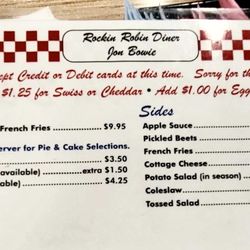 Rockin' Robin Diner - Sides menu