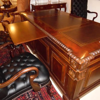 Executive Desk Solid Carved Wood Tooled Leather Top And File Solid Carved Wood Tooled Leather Top