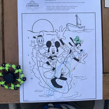 Broken Spanish Comedor - Kids menu. They also have him a fidget toy along with crayons. - New Mexican Cuisine Near Me - Los Angeles, California