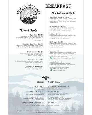 Menu photo 2 Tide + Timber Cafe Juneau, AK
