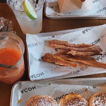 Bacon Bitch - Fluffy pancakes, bacon, Fancy sandwich, classic margarita, emotions drink - Sandwiches Near Me - Miami Beach, Florida