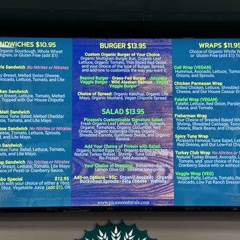 Picasso Naturals - Sandwich, burger, salad and wrap menu - Health Markets Near Me - San Diego, California