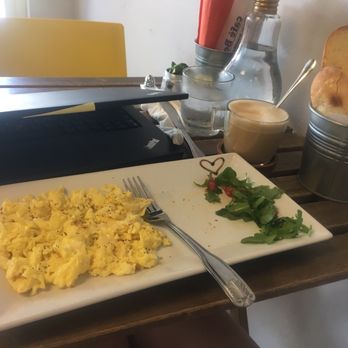 Café Bea - "Two eggs (any style) with ham & toast" Ham was replaced with cheese & onion. ($3.50) Cafe con Leche ($1.80) - Cafes Near Me - Miami, Florida