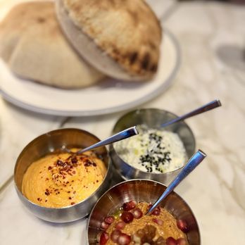 The Crossing - Trio of dips and pita - Mediterranean Near Me - Charleston, South Carolina The Crossing - Trio of dips and pita - Mediterranean Near Me - Charleston, South Carolina