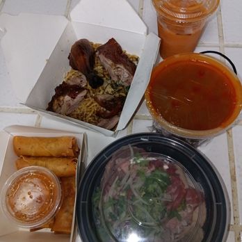 Pho de Nguyen - Bun bo hue, duck with garlic noodles, fried egg roll and this ice tea. My lunch and dinner. - Vietnamese Near Me - San Francisco, California Pho de Nguyen - Bun bo hue, duck with garlic noodles, fried egg roll and this ice tea. My lunch and dinner. - Vietnamese Near Me - San Francisco, California