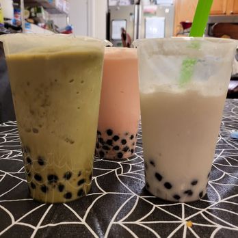 Rustic Bubble Tea Cafe - Matcha, Rose, Hazelnut slushy with boba - Bubble Tea Near Me - Albuquerque, New Mexico