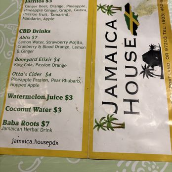 Jamaica House - Drinks and cover page of menu - Caribbean Near Me - Portland, Oregon