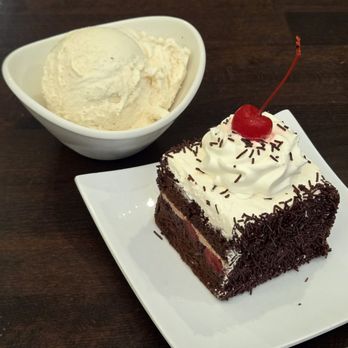 Biergarten at Old World - Black Forest Cake ($9) & Vanilla Bean Gelato ($3)  04-19-2026 - German Near Me - Huntington Beach, California