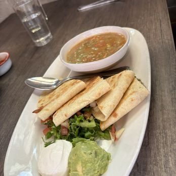 Rio Grande Mexican Restaurant - Lunch special $14.99 chicken quesadillas with Green Chile Soup - Mexican Near Me - Greeley, Colorado