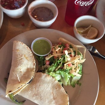Lupe Tortilla - Vegetarian tacos on corn tortillas with side salad, salsa and beans in the background. - Mexican Near Me - Beaumont, Texas