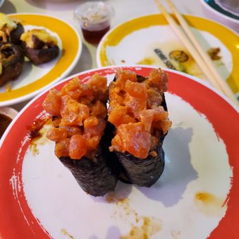 Genki Sushi - This is their version now of spicy ahi which of course the mini version...My opinion, don't eat their and waste your money - Sushi Bars Near Me - Kaneohe, Hawaii