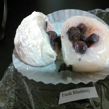 Kogetsu-do - Daifuku Mochigashi filled w/ whole blueberries braised in light sugar sauce. - Shaved Ice Near Me - Fresno, California Kogetsu-do - Daifuku Mochigashi filled w/ whole blueberries braised in light sugar sauce. - Shaved Ice Near Me - Fresno, California