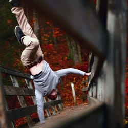 Trick DynamiX - Co/Owner Justin Carney performing moves drawn from break-dancing out in the New England foilage