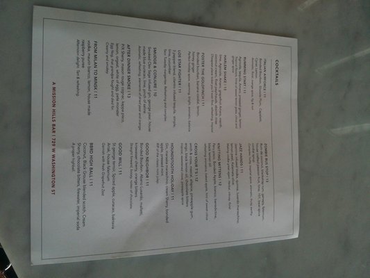 Menu photo 2 BAR by Red Door San Diego, CA