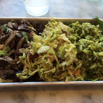 Joan's on Third - Salad Trio (L-R) Oyster mushrooms, Sauteed baby brussel sprouts, orzo pesto w/shrimps. - Breakfast & Brunch Near Me - Los Angeles, California Joan's on Third - Salad Trio (L-R) Oyster mushrooms, Sauteed baby brussel sprouts, orzo pesto w/shrimps. - Breakfast & Brunch Near Me - Los Angeles, California