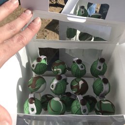 I asked Lily to create camouflage and grenade cake pops for my son's paintball party and she did! AMAZING! I asked Lily to create camouflage and grenade cake pops for my son's paintball party and she did! AMAZING!