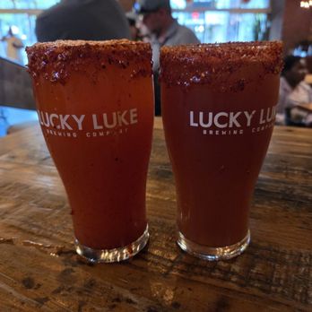 Lucky Luke Brewpub - Lucky light Lager with regular miche mix and the other one same beer with pineapple miche mix - Breweries Near Me - Lancaster, California