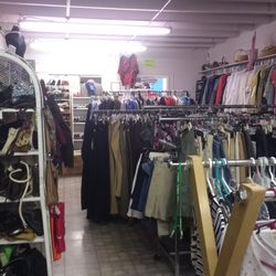 Second Fiddle Thrift Shop of the Symphony Women's Associa - The women's clothing. Huge stock, organized by type of garment and color.  So much!