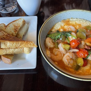 The Flipside Cafe - Filpside Shrimp and Grits and toast - Breakfast & Brunch Near Me - Fort Mill, South Carolina