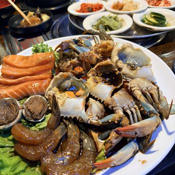 K Tang - Soy Sauce Marinated Crab Combo / 간장 게장 콤보   I would get just the marinated salmon and shrimp next time - Korean Near Me - Houston, Texas