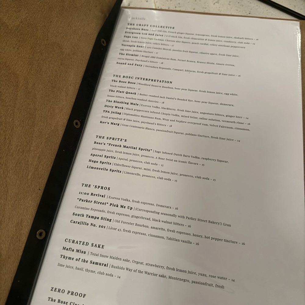 Bosc Modern Bar + Kitchen - Menu - New American Near Me - Tampa, Florida