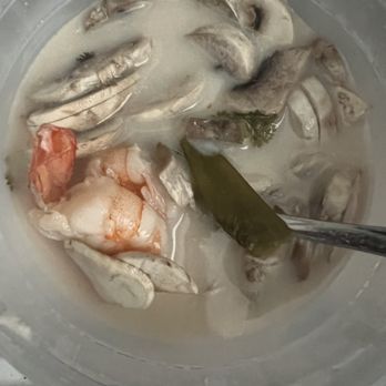 Mai Thai Restaurant - The Tom Kha Soup with Shrimp. Very tasty, so get the large size for yummy leftovers later. - Thai Near Me - Austin, Texas