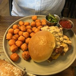 Smash burger with sweet potato fries